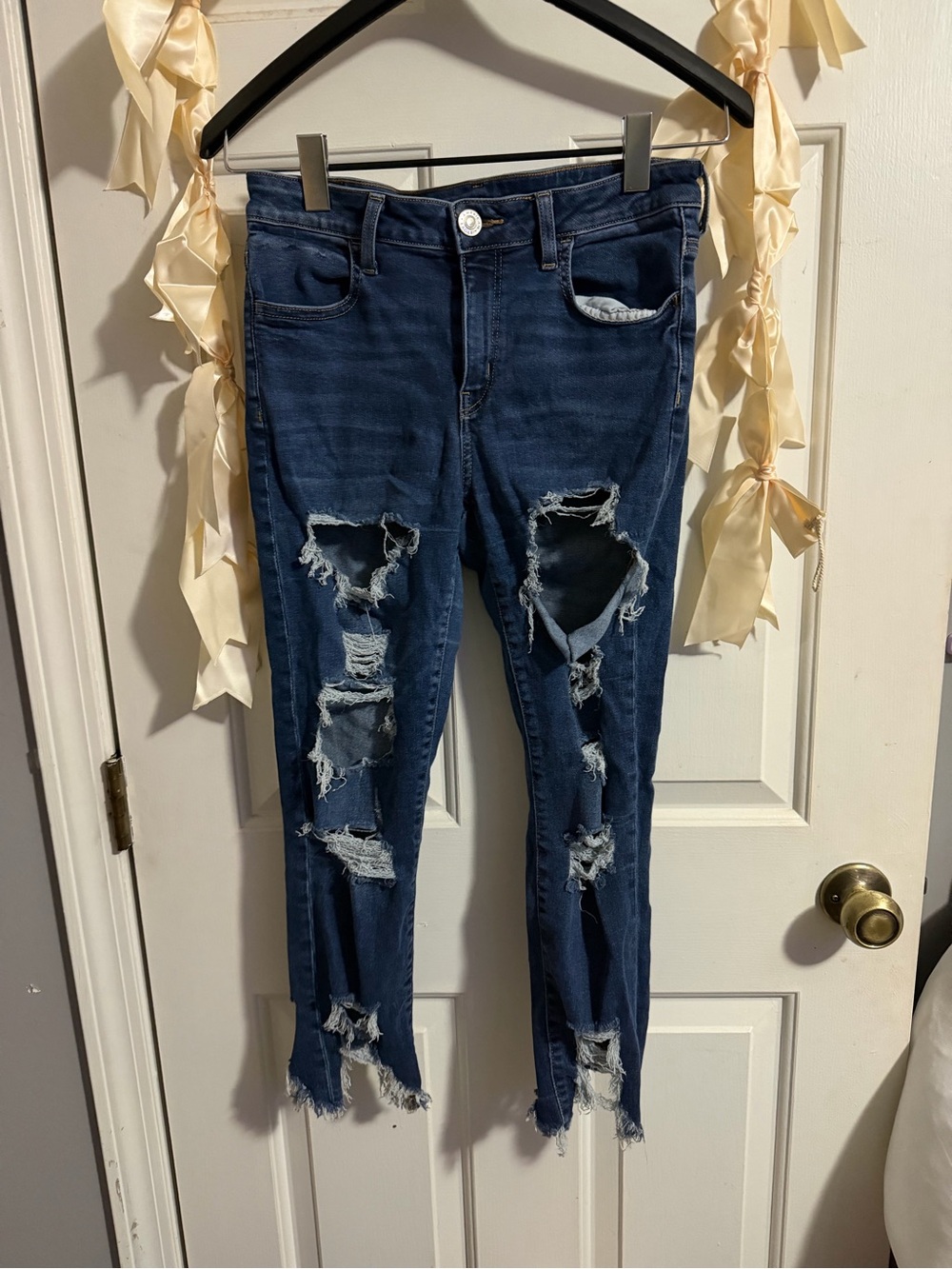 American Eagle Outfitters Dark Blue Ripped Skinny Jeans